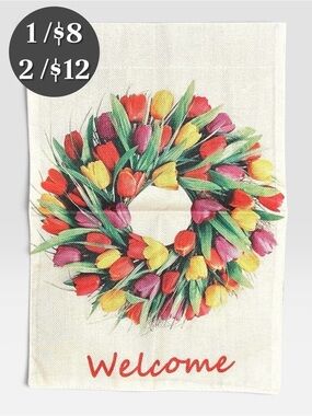 🪅 🆕 Tulip Wreath Garden Flag - Welcome NWT